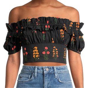 NWT Agua Bendita Wallflower Pimienta Dahlia Floral Crop Top Ruffle OTS Cotton XS